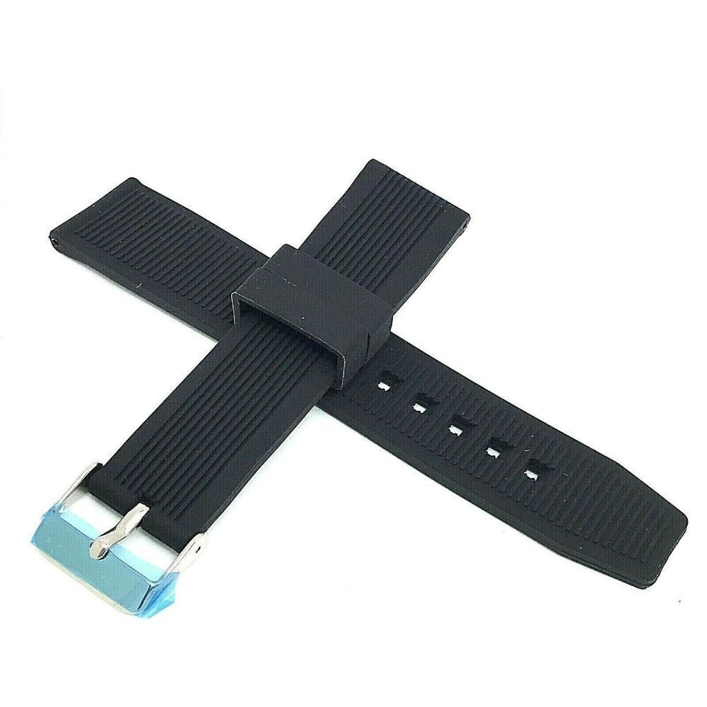 Men's Watch Band Replacement Black Rubber Strap Diver 22mm Lug Silver Bu…